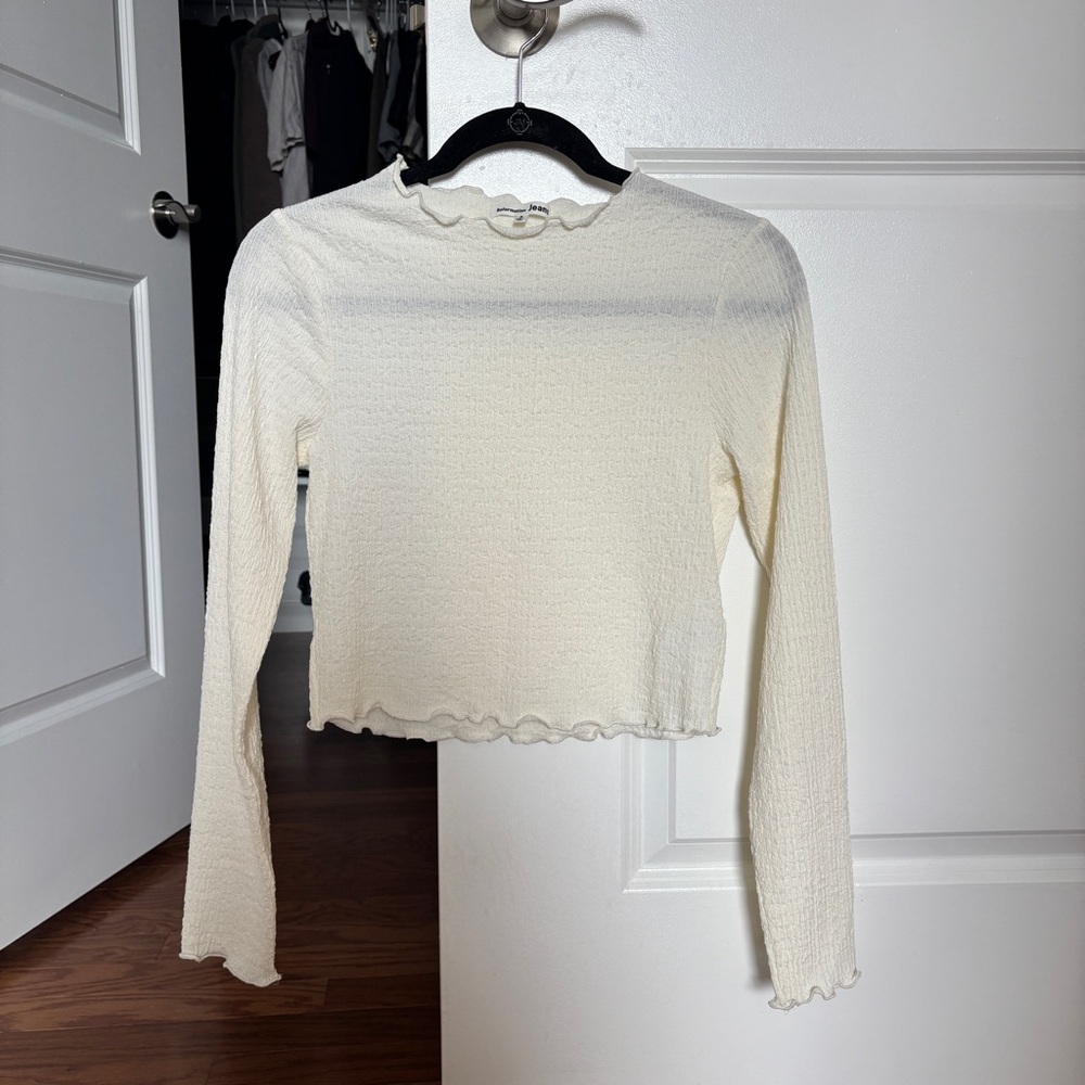 Reformation Cream Ribbed Crop Long Sleeve Tee